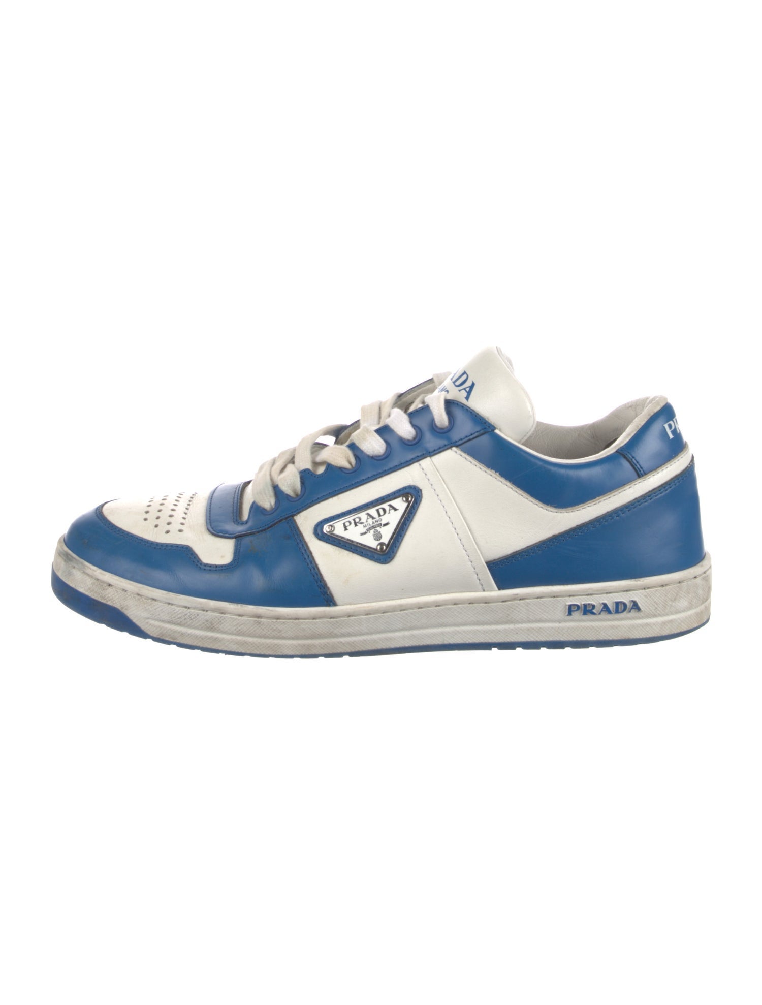 Prada Enameled Metal Triangle Leather Sneakers